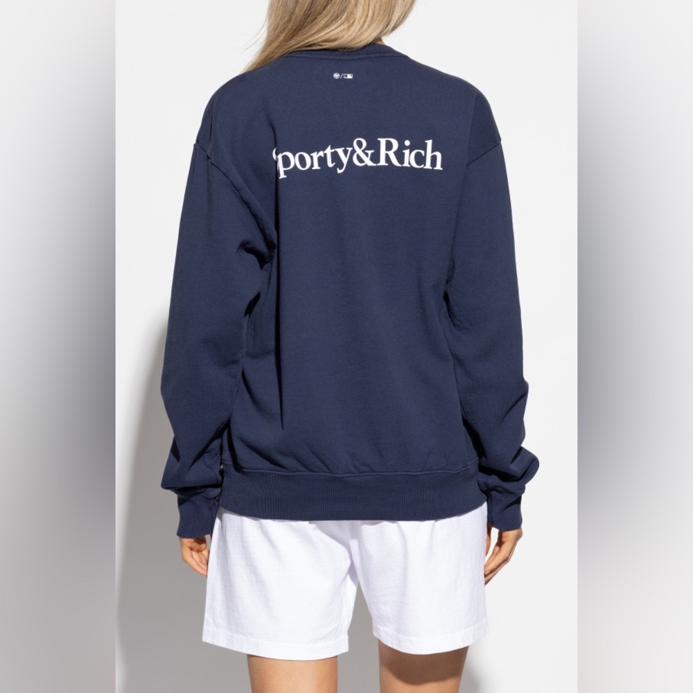 NWT Sporty & Rich Yankees Serif Crewneck Sweatshirt in Dark Navy - Picture 5 of 10